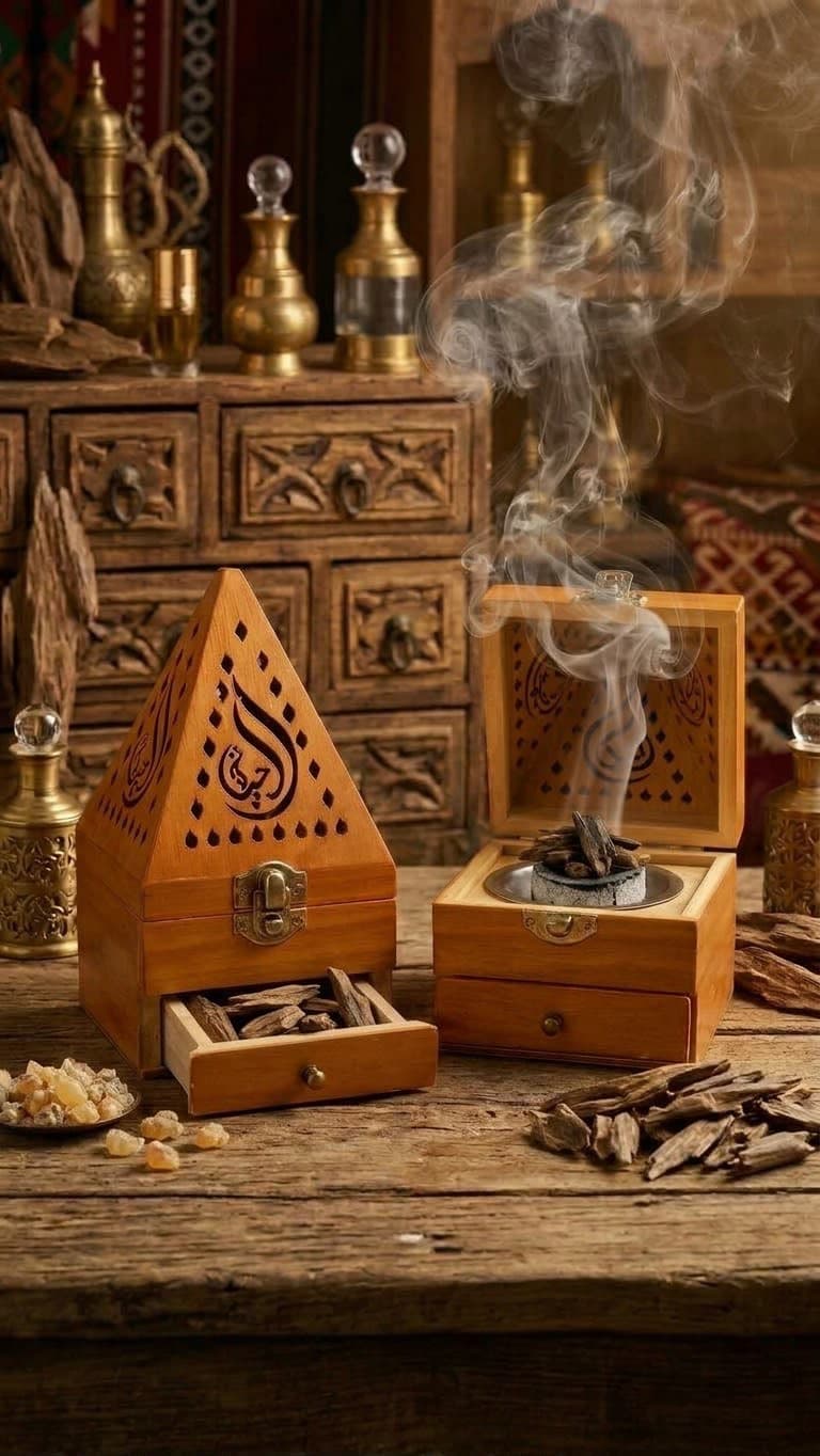 صندوق المبخرة الخشبي بدرج